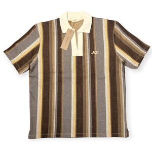 Nicholas Daley Striped Cotton Polo Shirt NWT SIZE L Brown Ecru Mustard Portugal